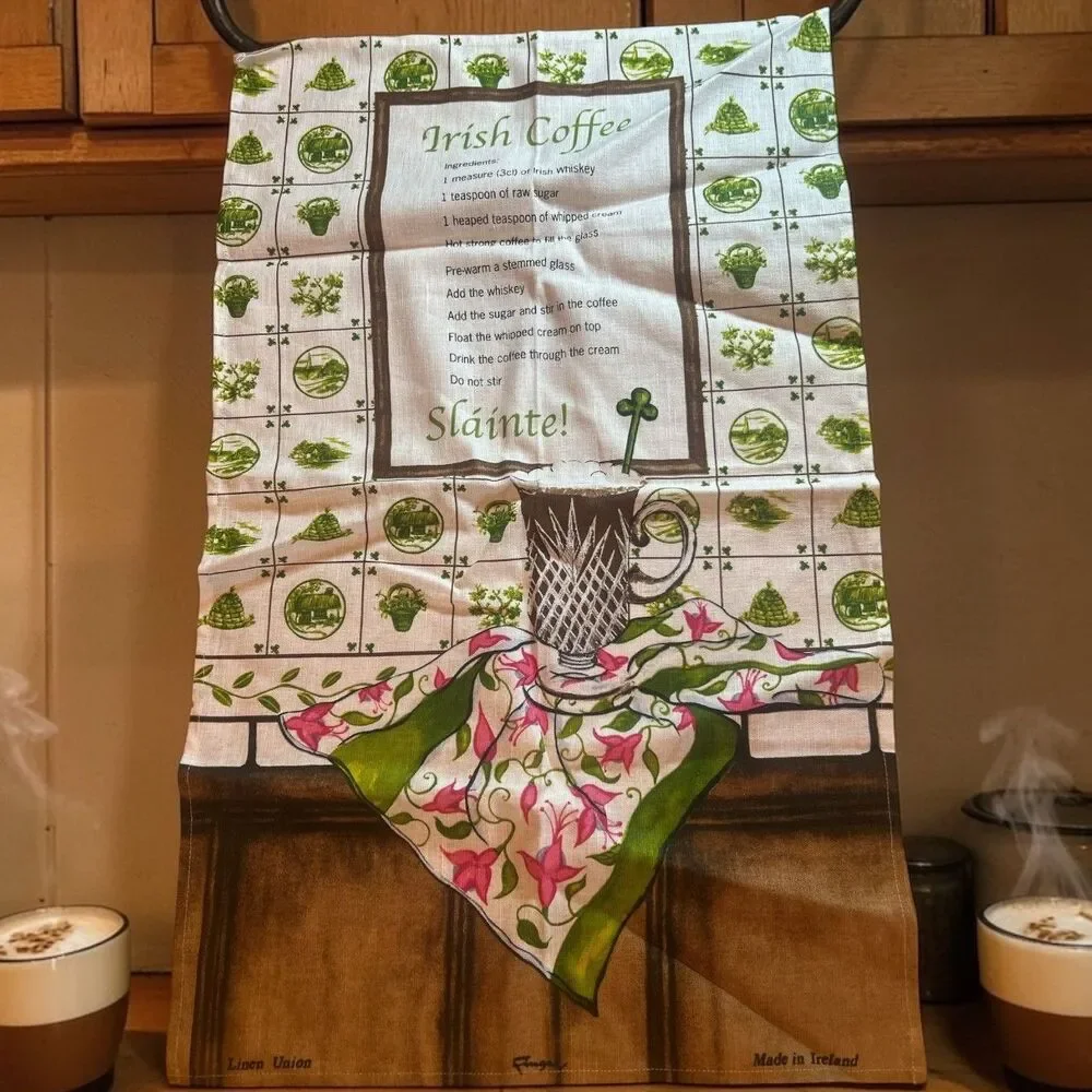 Fingal Irish Coffee Linen Tea Towel Made in Ireland 30X18” Whiskey Ireland Union